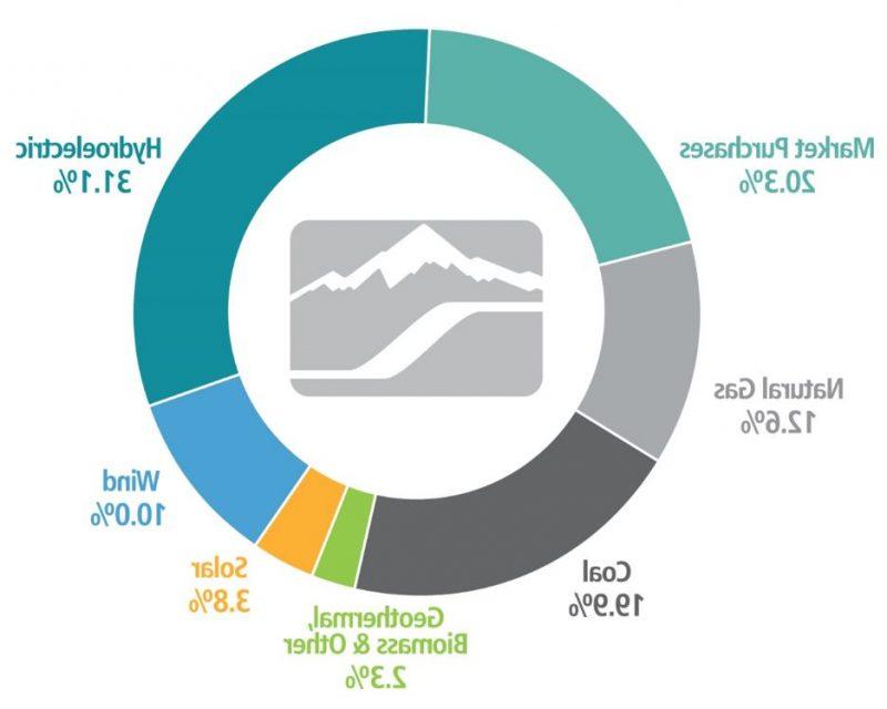 donut chart showing 2022 hg8868皇冠下载 energy mix: 31.1%水力发电，10%风力发电，3.8%太阳能，2.3%地热/生物质/其他，19.9%煤，12.6%天然气，20%.3%市场采购